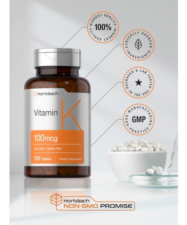 Horb ach Vitamin K Supplement | 100mcg | 120 Tablets | Vegetarian Non-GMO & Gluten Free Supplement - Buy Online on GoSupps.com