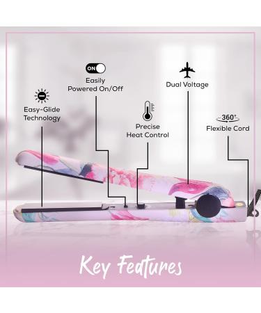 HerStyler Fusion 1.25" Ceramic Hair Straightener - Floral Pink Dual Voltage Adjustable Temperature - Chic Multicolored Hairstyles - Buy Online on GoSupps.com