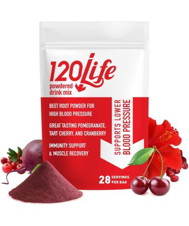120LIFE Blood Pressure Support Natural Beet Root Powder Drink Mix with Pomegranate Powder Cranberry Supplement Tart Cherry Hibiscus and Magnesium (28 Servings) - Gluten-Free Vegan