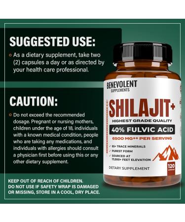6 500mg Shilajit Supplement with 40% Fulvic Acid (High Absorption) | Shilajit Mineral Supplement with 85+ Trace Minerals for Energy Performance & Immune Health - 120 Capsules - Buy Online on GoSupps.com
