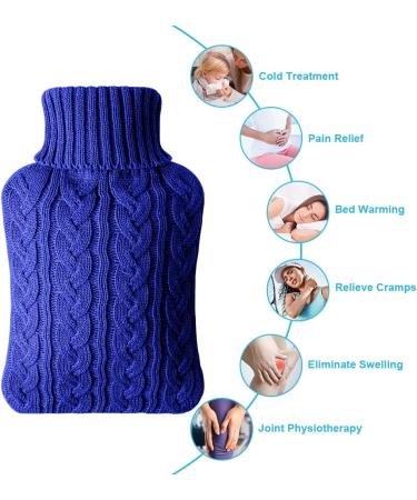 Vicloon 2L Hot Water Bottle with Knitted Cover - Hot & Cold Compress for Pain Relief - Hand & Feet Warmer - Safe & Durable - Dark Blue - Buy Online on GoSupps.com