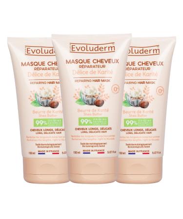 Evoluderm EVOLUDERM - Shea Delight Repair Hair Mask - 150 ml - 99% Natural Origin - Made in France - Pack of 3 x 150 ml
