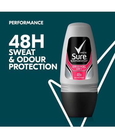 Sure Original Dry Antiperspirant Roll On deodorant for men with MotionSense technology for 48-hour sweat and odour protection 6x 50 ml Fresh 50 ml (Pack of 6) - Buy Online on GoSupps.com