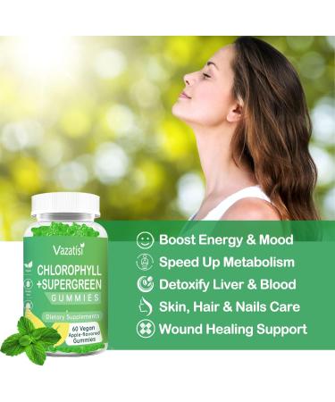 Organic Chlorophyll Gummies with Supergreens - Natural Antioxidant, Energy Boost, Immune Support - 2 Pack (120 Vegan Gummies) - Buy Online on GoSupps.com