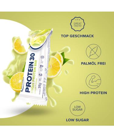 Ironmaxx 30 Protein Bar - Lemon | Gluten-Free Palm Oil-Free Low-Carb & Sugar-Reduced | 24 x 35g Protein Bars - Buy Online on GoSupps.com