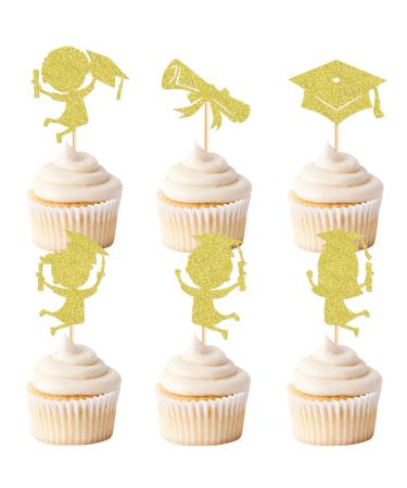 Keaziu 24 Pack 2024 Graduation Cupcake Toppers Graduated Boys and Girls 2024 Congrate Grad Cupcake Picks for 2024 Graduation Theme Birthday Party Supplies Baby Gold
