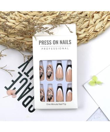 Medium Length Coffin Nude Butterfly Glitter Press on Nails - 24Pcs/Set - Buy Online on GoSupps.com