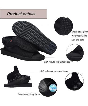 Unisex Open Toe Diabetic Shoes | Adjustable Arthritis Edema Slippers | Medical Cast Shoes for Plantar Fasciitis Bunions & Swollen Feet - Black 7.5 - Buy Online on GoSupps.com