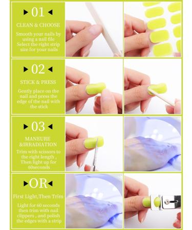 Kalolary 32PCS Cured Gel Nail Polish Strips Adhesive Full Wrap Gel Nail Art Sticker Waterproof Gel Nail Wrap Stickers with Nail File and Stick(UV/LED Lamp Required) (GreenYellow) - Buy Online on GoSupps.com