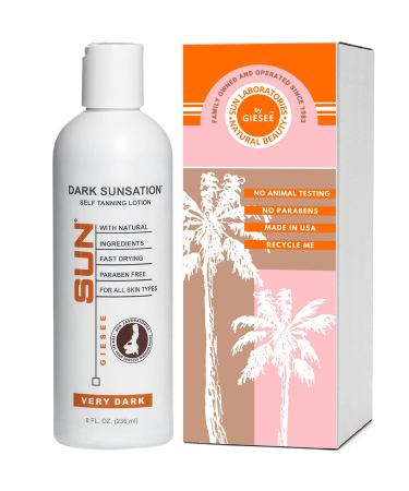 Sun Laboratories Dark Sunsation Self-Tanning Lotion for Body and Face - Sunless Tan Golden Glow - Very Dark - 8 fl oz Bottle 8 Ounce