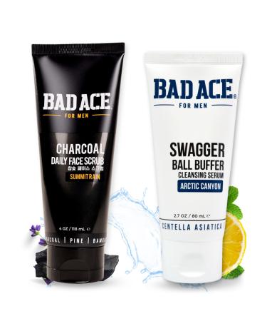 BAD ACE Men's Care Bundle: SwaggerBall Buffer Intimate Wash for Men (2.7 oz) and Charcoal Facial Wash for Men (4 oz)