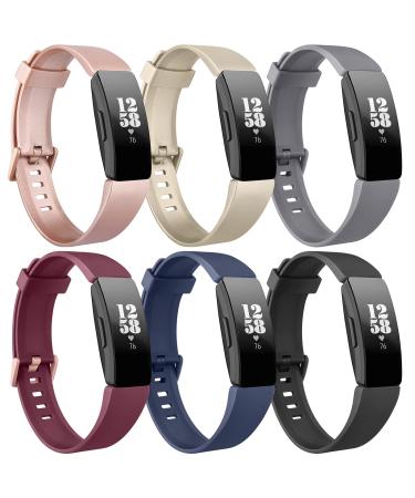 [6 Pack] Bands Compatible with Fitbit Inspire HR & Fitbit Inspire 2 & Fitbit Inspire & Fitbit Ace 2 Fitness Tracker for Women Men, Sport Silicone Bands Replacement for Fitbit Inspire 2 Bands, Small Rose gold/Gold/Gray/Wine…