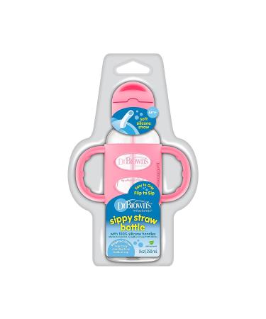 Dr. Brown s  Milestones  Narrow Sippy Straw Bottle with 100% Silicone Handles  8oz/250mL  Pink  1 Pack  6m+ 1 Pack  Pink - Buy Online on GoSupps.com