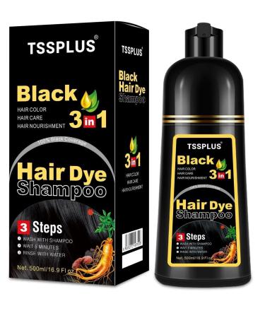 TSSPLUS Professional Black Herbal Hair Color Shampoo - Instant Gray Hair Coverage