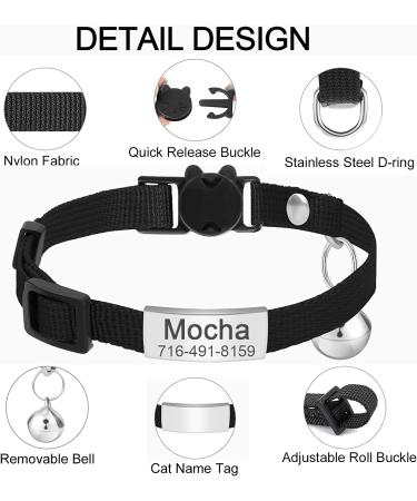 Personalized Breakaway Cat Collar with Engraved Name Tag - Adjustable Kitten Safety Collar with Bell - 7 Colors - Customizable up to 3 Lines of Text - Buy Online on GoSupps.com