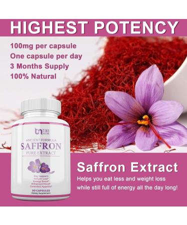 Saffron Extract Supplement 100mg - Natural Appetite Suppressant for Weight Loss - Organic Support for Eye, Heart Health - Anti-Stress Energy Booster - Buy Online on GoSupps.com