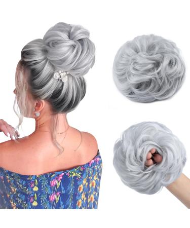 Tess hair part with rubber band 55g lured hair tie with hair silver gray large bun hair part Haardutt synthetic hair extension for women girls 55 g silver gray