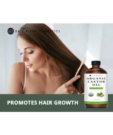 Kate Blanc Cosmetics Organic Castor Oil for Hair Growth & Body - 100% Pure Cold-Pressed Hexane-Free 16oz Glass Bottle - Buy Online on GoSupps.com