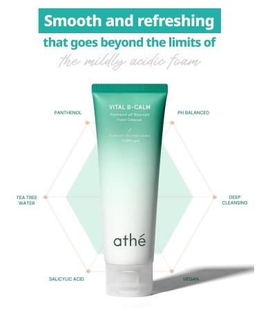 ATHE Vital B-Calm Foam Cleanser - Acne Redness Relief & Moisturizing with Salicylic Acid - Vegan Hypoallergenic 4.05 fl.oz - Ideal for All Skin Types - Buy Online on GoSupps.com