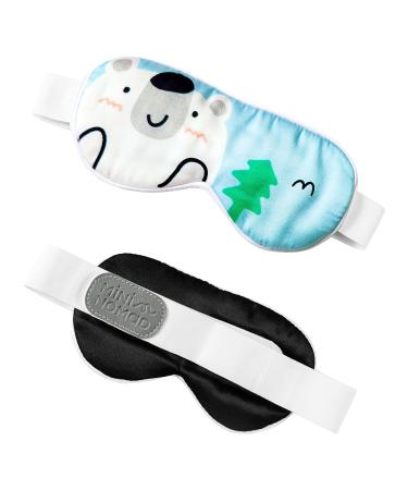 Luxurious Silk Sleep Mask for Kids - Extra Wide Adjustable Velcro Strap Cute Kid Sleep Aid Perfect for Kids Sleepover and Travel Sleep mask Age 4-15. 100% Block Light. (Bear Small) 1 Count (Pack of 1) Blue