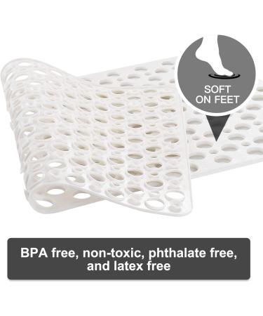 YINENN Non Slip Bath Shower Mat with Suction Cups - 30 x 17 Inch, Machine Washable, Phthalate Latex Free, Soft & Safe Bathroom Mat for Tub - White - Buy Online on GoSupps.com