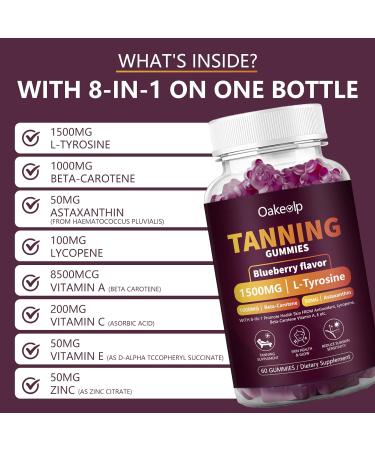 2 Pack Extra Powerful Tanning Gummies 1500mg of L-Tyrosine Daily Tanning Supplement Adults Woman & Men with 1000mg of Beta-Carotene 50mg of Astaxanthin 8500mcg of Vitamin A for Skin Health 60 Count (Pack of 2) - Buy Online on GoSupps.com