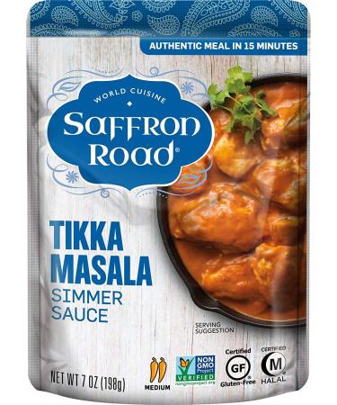 Saffron Road Tikka Masala Simmer Sauce - Non-GMO, Gluten-Free, Halal, Kosher, Vegetarian (7 oz, Pack of 8) - Buy Online on GoSupps.com