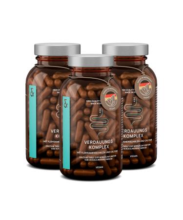 3 Set - psyllium -sized capsules capsules with 2200mg psyllium scale powder per daily dose caraway & fennel extract - complex for digestion with calcium - 120 psyllium capsules vegan