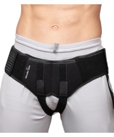 Wonder Care - Black Inguinal Hernia Support Truss For Double Inguinal Or Sports Hernia With Two Removable Compression Pads & Adjustable Groin Straps Surgery & Injury Recover (M (32-35 Inches))) ...