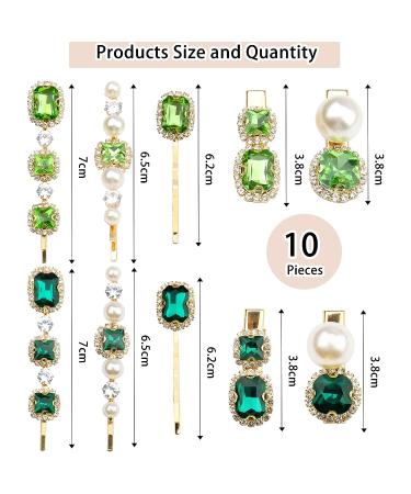 10 Vintage Rhinestone Decorative Hair Pins - Handmade Green Crystal Barrettes and Bobby Pins for Women - Buy Online on GoSupps.com
