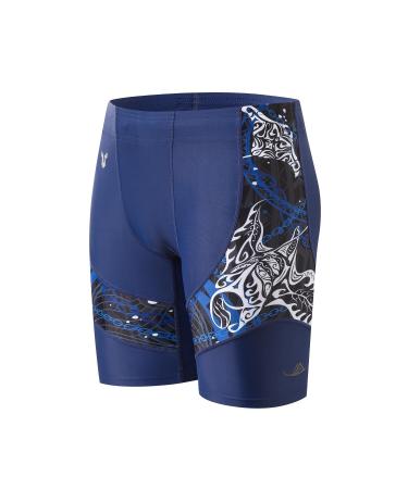 HUGE SPORTS Men's Splice Swim Shorts Compression Jammer Long Wild Series L Devil Fish