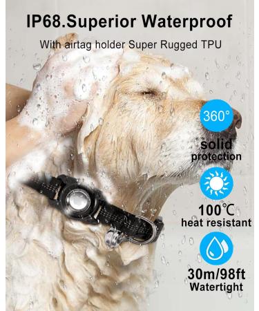 Deerlet Adjustable Airtag Dog Collar - Waterproof Reflective Nylon with Integrated GPS Bracket for Dogs & Cats - Black (Size S: 25-38cm) - Buy Online on GoSupps.com