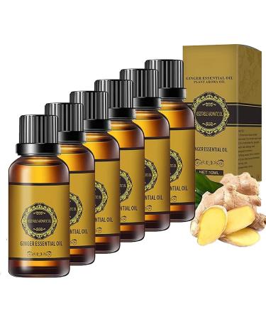 6PCS Belly Drainage Ginger Oil, Slimming Tummy Ginger Oil, Ginger Oil Lymphatic Drainage Massage, Body Massage Organic Ginger Essential Oil for Swelling and Pain Relief