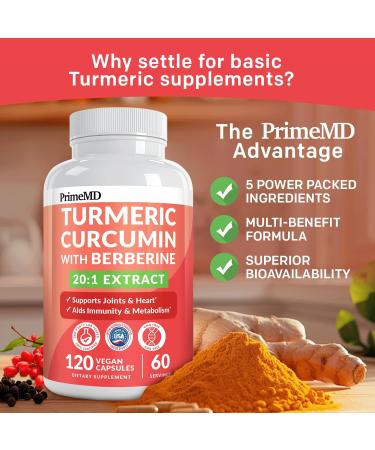 5-in-1 Organic Turmeric Curcumin Supplement (4210mg) with Berberine, Ceylon Cinnamon Bioperine and Ginger Supplements for Joint, Heart, Gut, & Metabolic Support (120 ct) Regular 120 Count (Pack of 1) - Buy Online on GoSupps.com