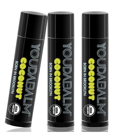 You Da Balm Organic Lip Balm Coconut Flavor - 100% Natural Lip Moisturizer USDA Certified - Lip Balm for Dry Cracked Lips (3 Pack) Pack of 3 Tubes