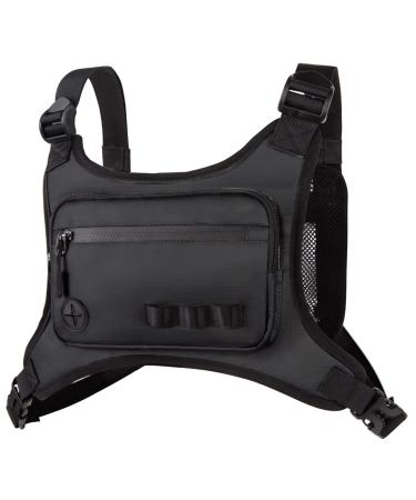 KINGSLONG Chest Bag Lightweight Chest Pack Water Resistant Running Pack Phone Holder For Workouts Running Backpack Vest with Pocket & Extra Storage black chest bag