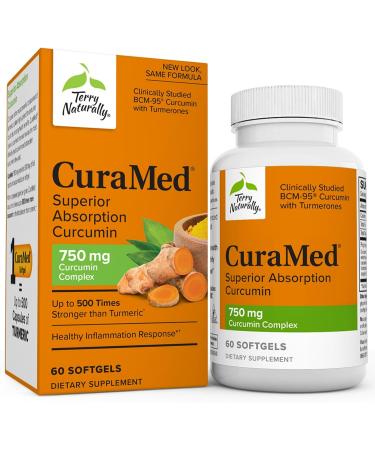 Terry Naturally CuraMed 750 mg - 60 Softgels - Superior Absorption BCM-95 Curcumin Supplement  Promotes Healthy Inflammation Response - Non-GMO  Gluten-Free  Halal - 60 Servings