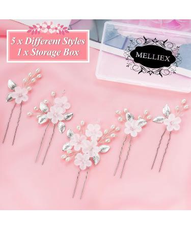 Melliex 5-Piece Wedding Hair Needles & Pearl Flowers | Silver Bridal Jewelry U-Shaped Hair Clips for Women & Girls - Buy Online on GoSupps.com