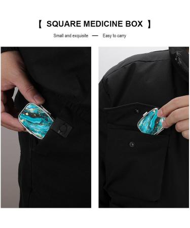 Turquoise Blue Gold Marble Print Pill Box - 2 Compartment Portable Pill Organizer for Pocket & Purse | Stylish Decorative Metal Medicine Case - Buy Online on GoSupps.com