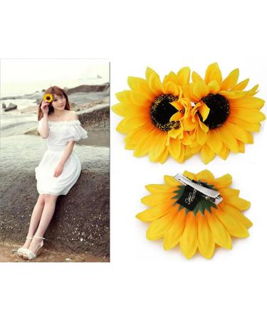MauSong 2PCS 4 inch Yellow Sunflower Hair Alligator Hairpin Hair Clips Clamp Barrettes Styling Accessories Ties Tools For Women Lady Girls Party Beach Vacation Wedding Bridal