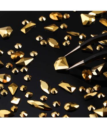 Gold Gems Crystals Set - 120 Multi Shapes + 3000 Round Nail Rhinestones with Picker Pen & Tweezer - Buy Online on GoSupps.com