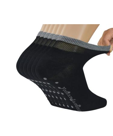 Yomandamor 6 Pairs Seamless Diabetic Socks for Men Bamboo Non Slip Grip Ankle Socks 10-13 Black