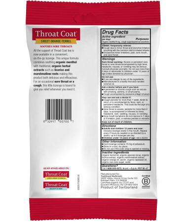 Traditional Medicinals Organic Throat Coat Drops - Sweet Orange & Fennel, 16 Menthol Cough Drops - Buy Online on GoSupps.com