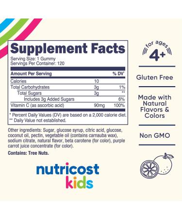Nutricost Kids Vitamin C Gummies (90mg) - 120 Gummies - Gluten-Free with Natural Flavors and Colors - Buy Online on GoSupps.com