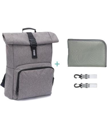Fillikid Wrap Backpack Tokyo Exclusive | Stylish Water-Repellent Diaper Bag with Diaper Pad Stroller Attachment & Bottle Warmer | Rolltop Gray Melange Baby Bag - Buy Online on GoSupps.com