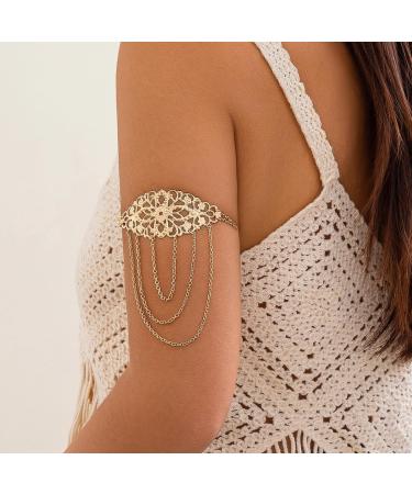 Xerling Boho Hollow Flower Arm Bracelet - Tassel Armband Jewelry for Women | Gold | Halloween Costume Accessory - Buy Online on GoSupps.com