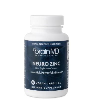 Dr Amen BrainMD Neuro Zinc - 90 Capsules - 25 mg Zinc Bisglycinate Chelate - Gluten Free - 90 Servings