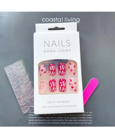 SINLOV Christmas Love Heart Fake Nails Long Sequin French Square False Nails Glossy Press on Nails Ballerina Acrylic Full Cover Fake Nail for Women and Girls - Buy Online on GoSupps.com