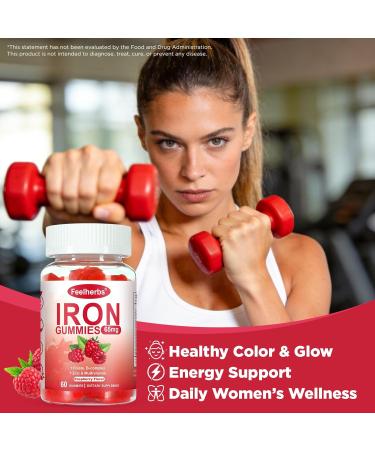 Iron Gummies for Women with Multivitamin Iron Supplement for Women with Energy & Blood Builder Raspberry Flavor Iron Vitamin Gummy with Folate B Complex Vegan 60 Gummies - Buy Online on GoSupps.com