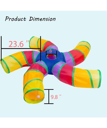 DeeNiner Colorful Cat Tunnel for Indoor Cats - Large 5 Way Collapsible Interactive Peek Hole Tube Toy with Play Ball - Rainbow S-Shape Design - Buy Online on GoSupps.com